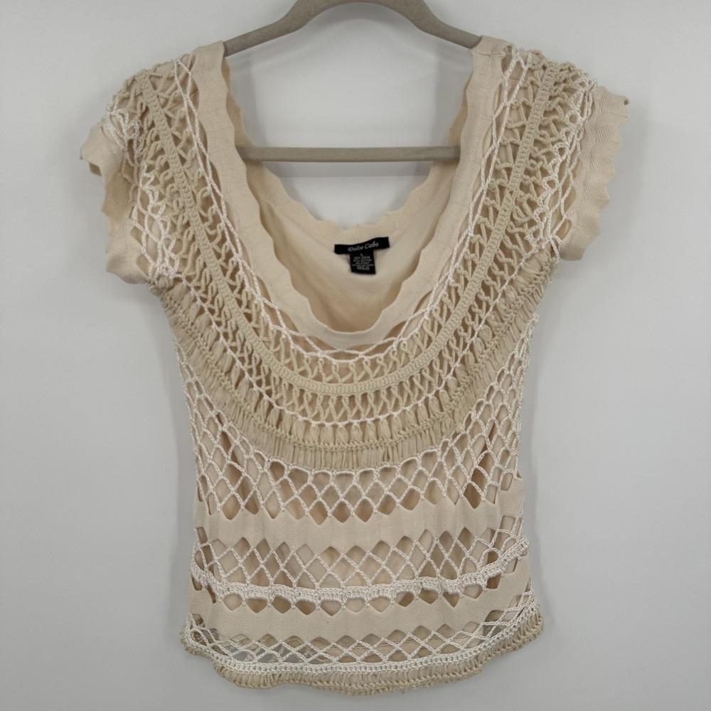Dolce Cabo Sweater Womens Large Crochet Knit‎ Sheer Boho Pullover Shirt